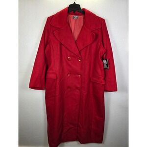 Masseys Womens 2X Red Herringbone Double Breasted Long Trench Coat Jacket